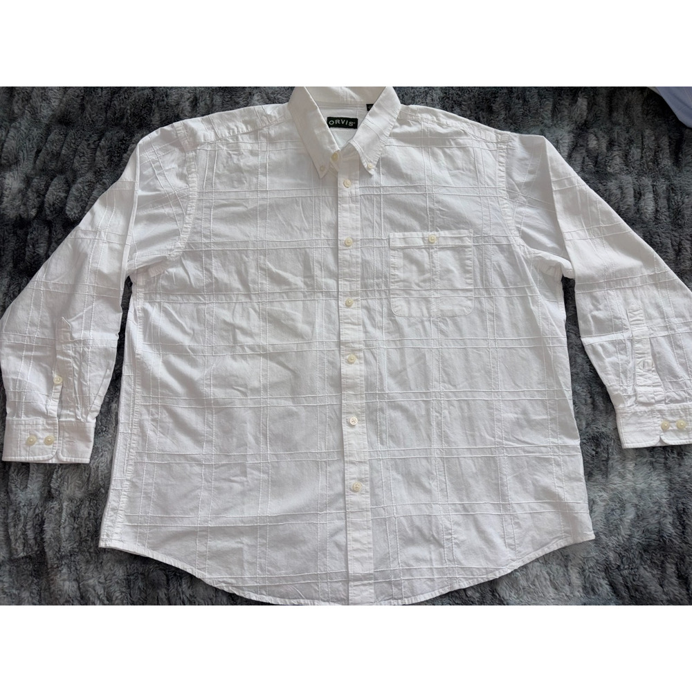 Orvis Shirt Men White Plaid Quilted Patchwork Button Up Outdoor LS Cotton 2XL